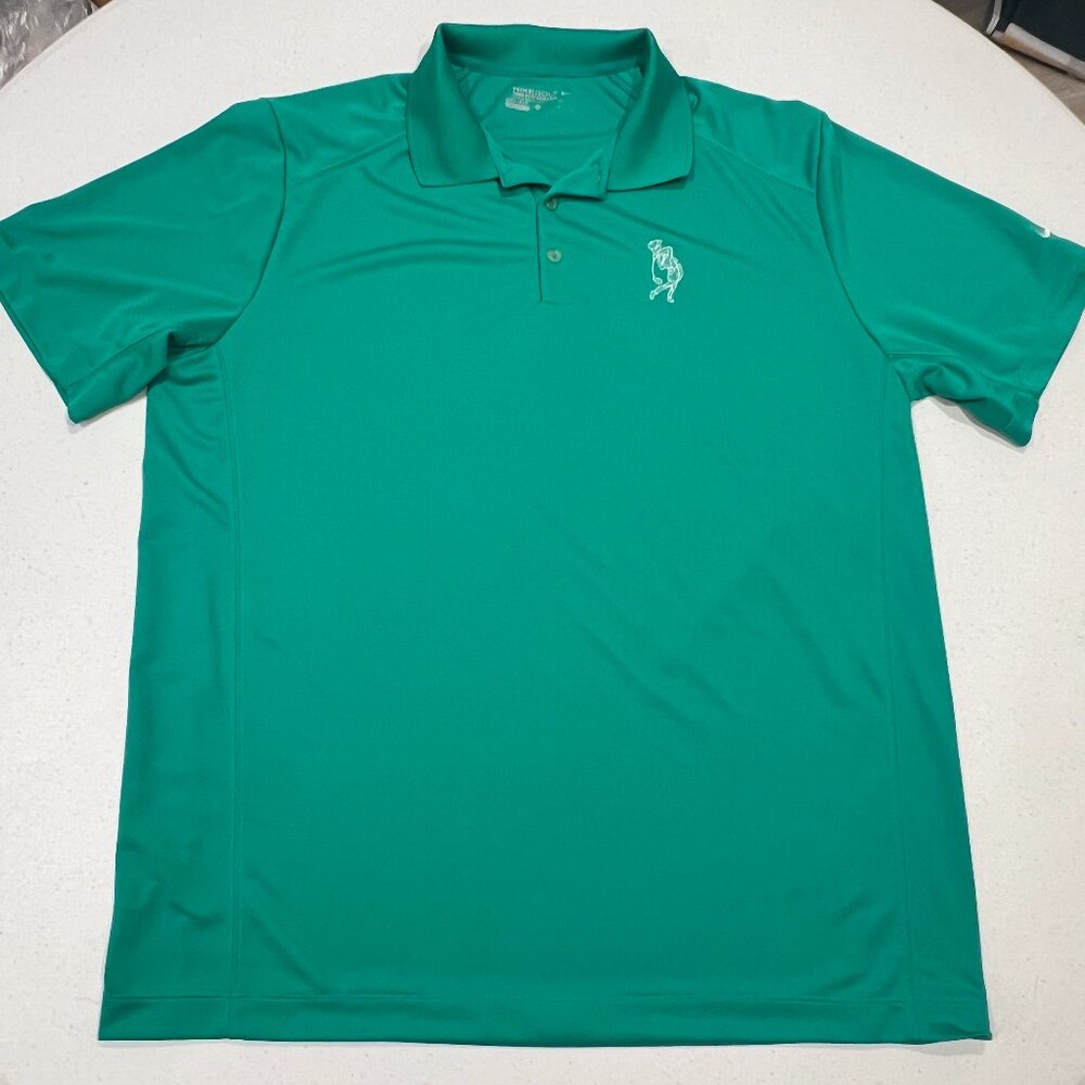 Nike Dri-Fit Green Tour Performance Golf Polo Shirt Cartoon Man Golfer Swing XL